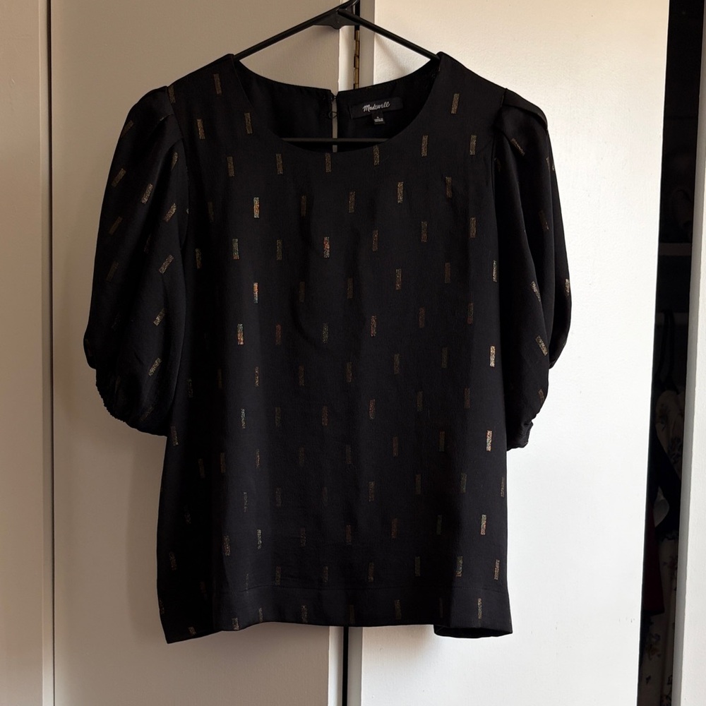 Madewell Black Blouse with Gold Metallic Accents